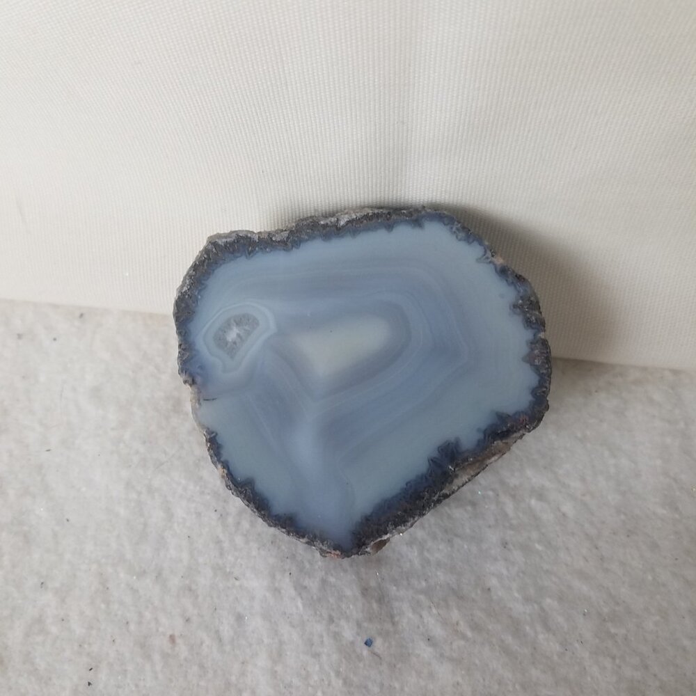 Polished Stunning Agate Geode Paperweight‎ Blue grey striations